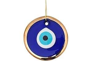 3.5" Glass Blue Evil Eye Wall Hanging Gold Ornament - Turkish Nazar Bead