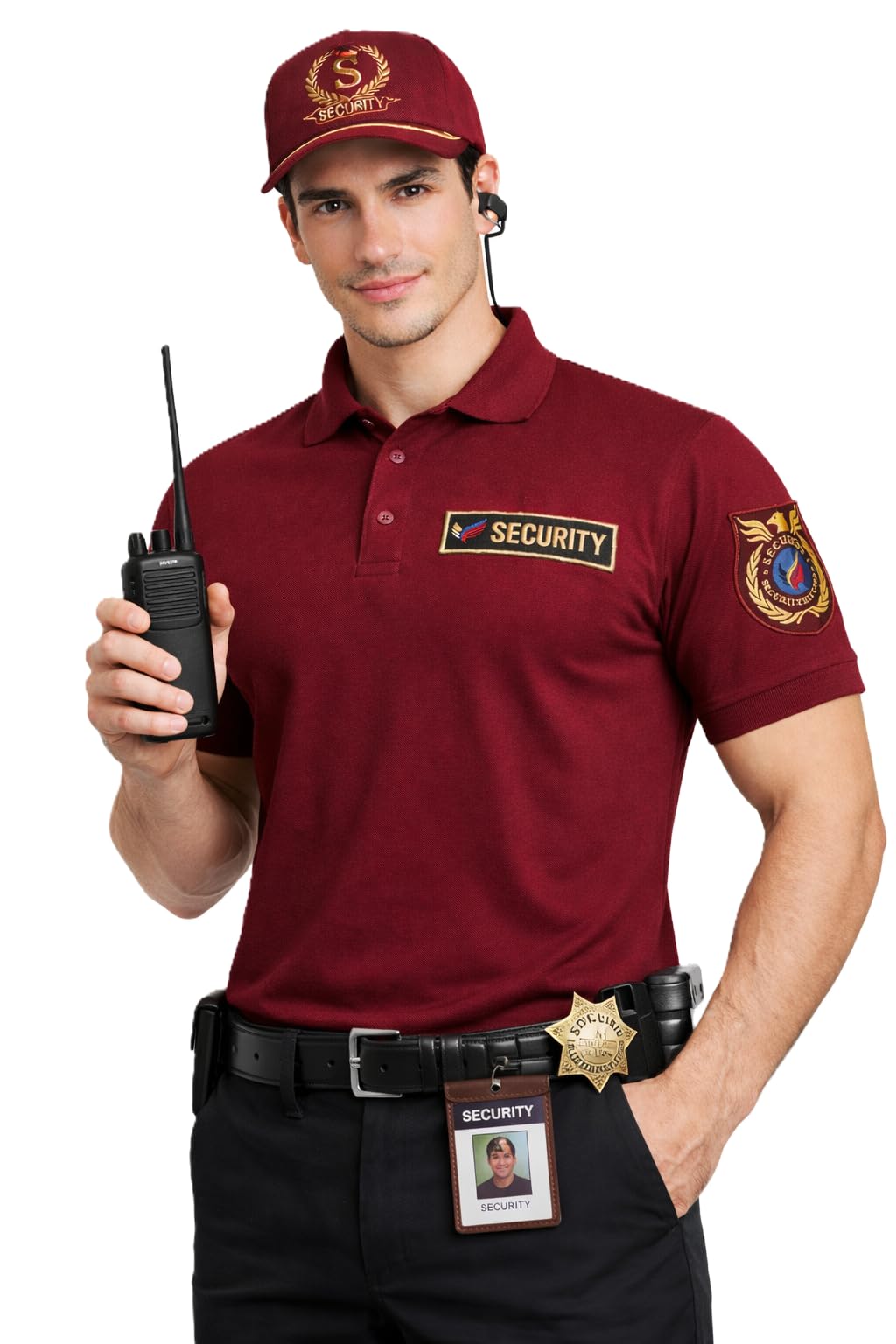 Men's Security Polo T-Shirt, Maroon, with Embroidered Security Badge Patch and Cap-picture-36