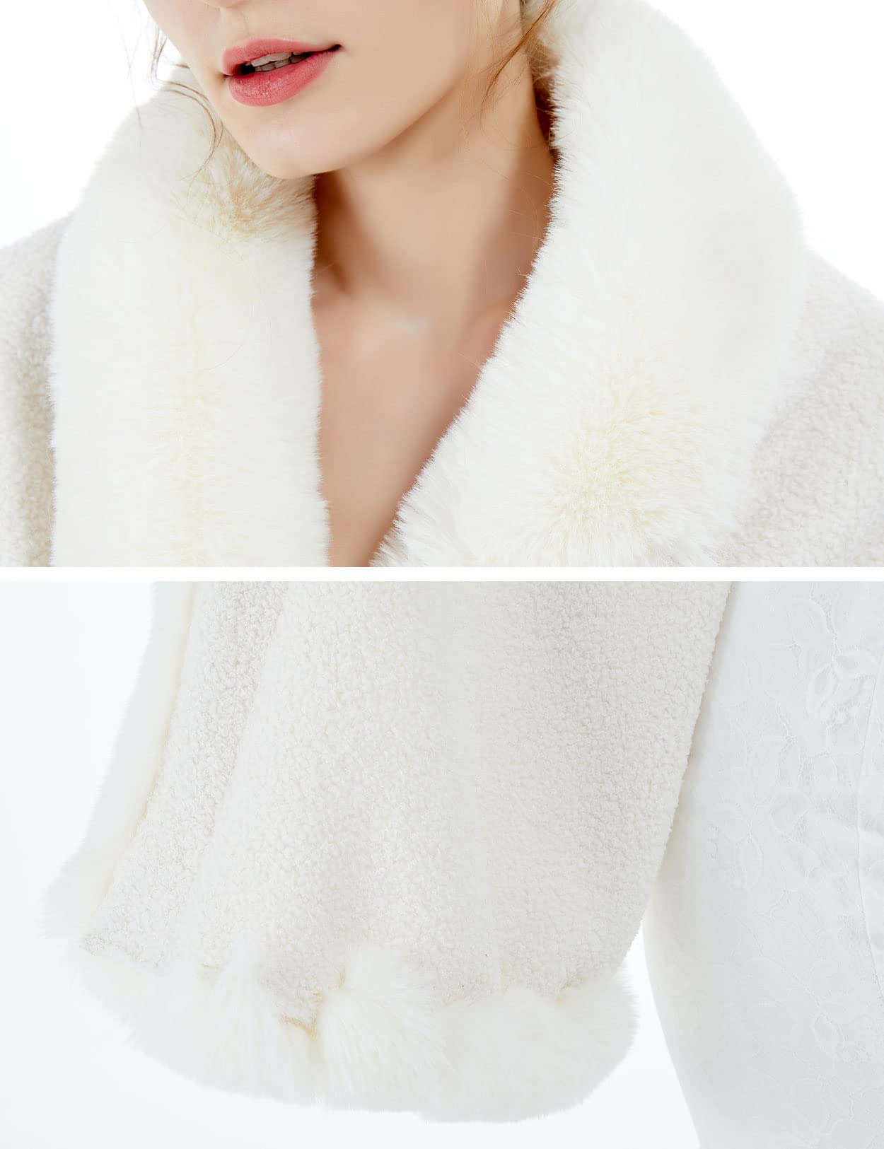 BEAUTELICATE Châle Étole en Fausse Fourrure Cape Veste en Laine d'agneau De Femme Mariage Hiver Soirée Mariée Cérémonie Fête Demoiselle d'honneur Taille Unique