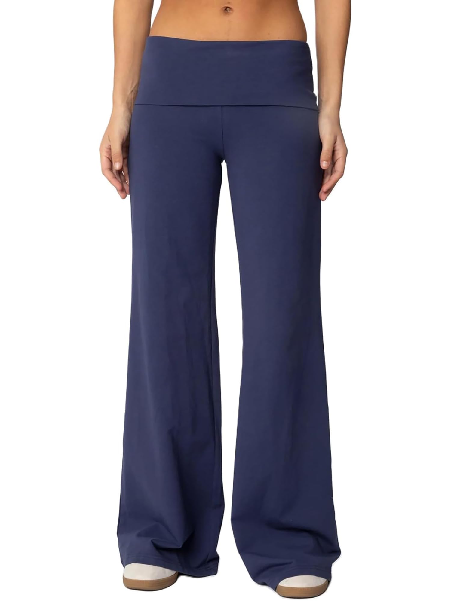 Svuitmsl Women Fold Over Waistband Yoga Pants Low Rise Bootcut Stretchy Flare Pants Y2k Slim Fit Leggings Bell Bottoms (D-Blue, XL)