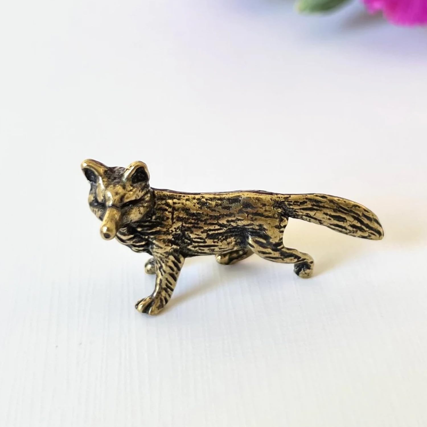 Brass Fox Figurine, Miniature Brass Fox Figurines, Retro Fox Statue Ornament, Dollhouse Miniature Fox, Mini Micro Garden Landscaping Decoration