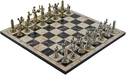 Miniatura 2 de Juego de ajedrez de metal para adultos, figuras griegas Zeus, piezas hechas a mano y tablero de ajedrez de madera de diferentes diseños (Bej)