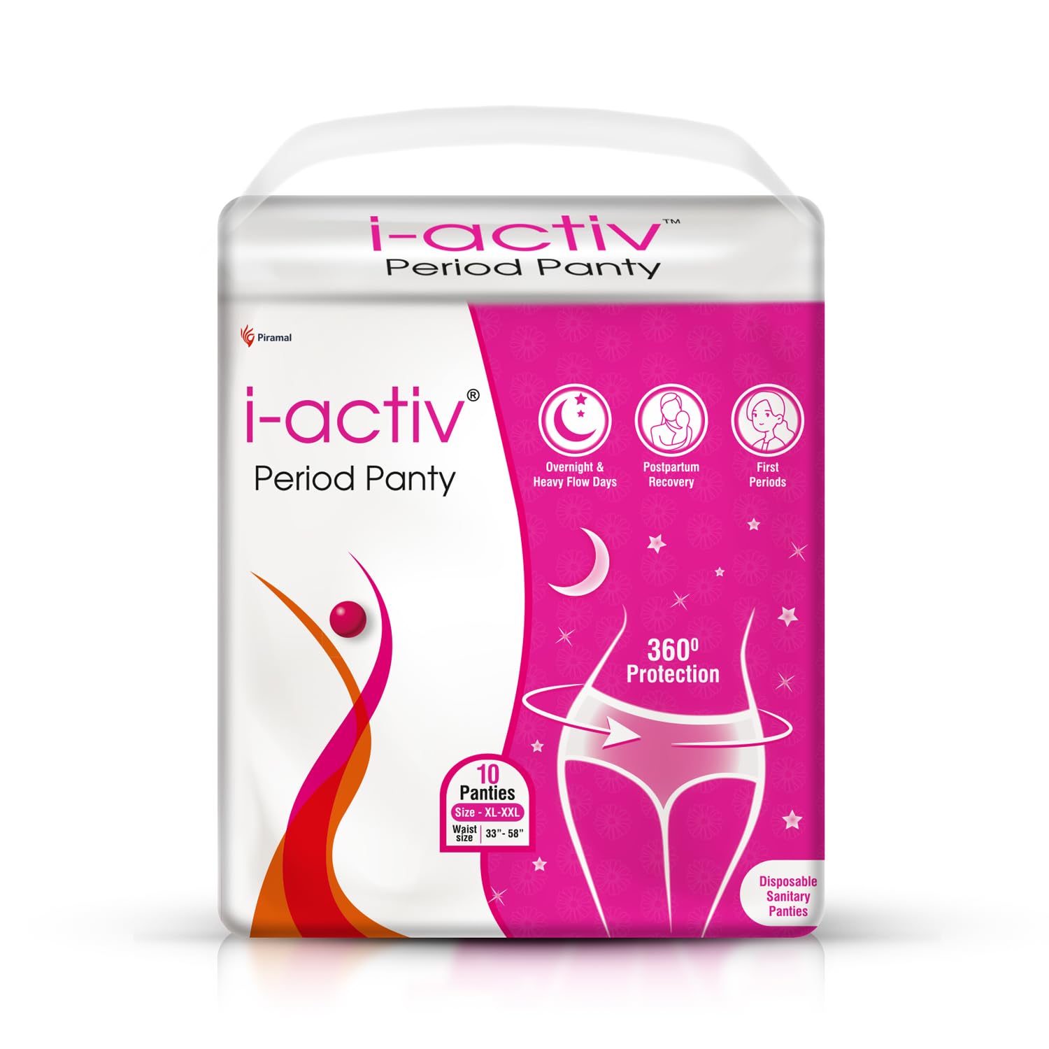 i activ Period Panty for Girls & Women | XL-XXL| 10's Pack | Disposable Period Panties for Women for Heavy Flow Periods | Maternity Pads after Delivery | 360 Degree Protection| Waist Size - 33" to 58"