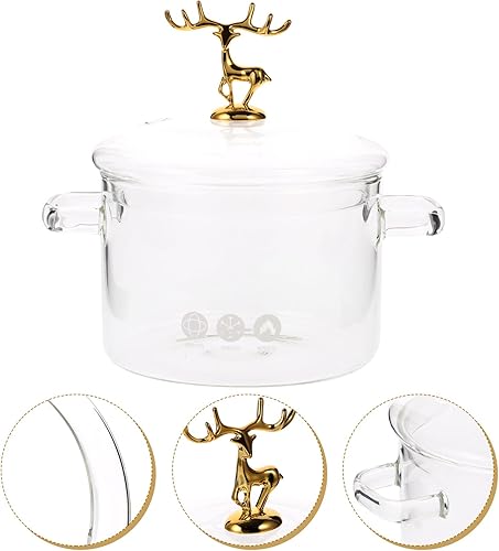 Miniatura 4 de Vaguelly Olla de sopa de vidrio de borosilicato con tapa, sartén resistente al calor para cocinar y servir en casa, 7.5 pulgadas