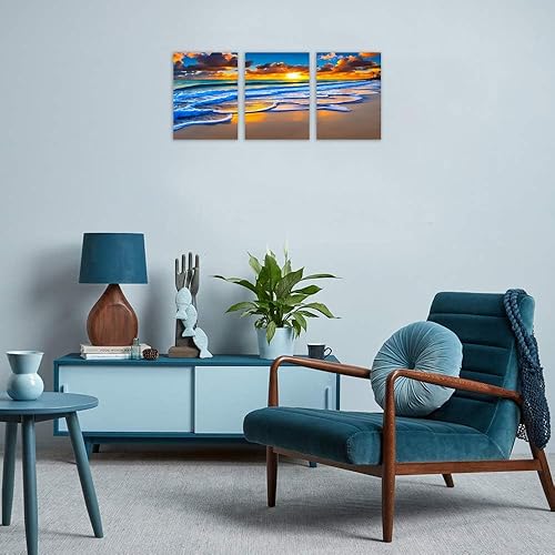 Miniatura 6 de TutuBeer 3 piezas de decoración de pared, imágenes de playa, océano, amanecer sobre la playa, imágenes impresas en lienzo, imágenes de la playa,