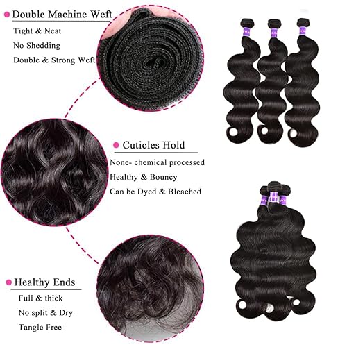 Miniatura 4 de Paquetes de Cabello Humano Ondulado 16 18 20 pulgadas 12A Paquetes de Cabello Humano Ondulado 3 Paquetes Húmedo y Ondulado Doble Trama 100%