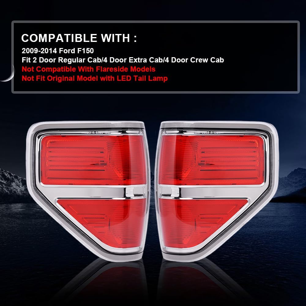 G-PLUS Rear Tail Lights Compatible With 2009-2014 Ford F150 2/4 Door (Not Fit Flareside Models,Not Fit Ogriginal Model with LED Tail Lamp) Brake Lamp luces traseras, faros traserosAssembly