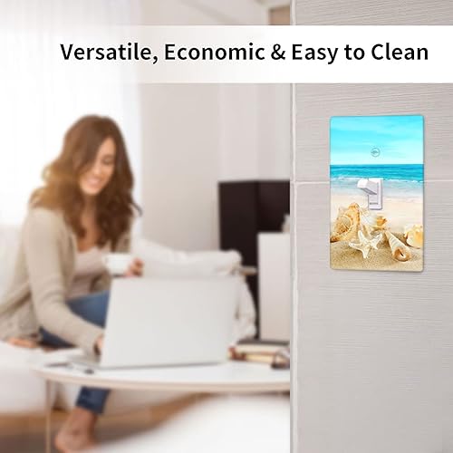 Miniatura 6 de Cubierta para interruptor de luz, placas de pared de conchas marinas en la playa, palanca individual de 1 banda, 4.5 x 2.76 pulgadas, 1 paquete