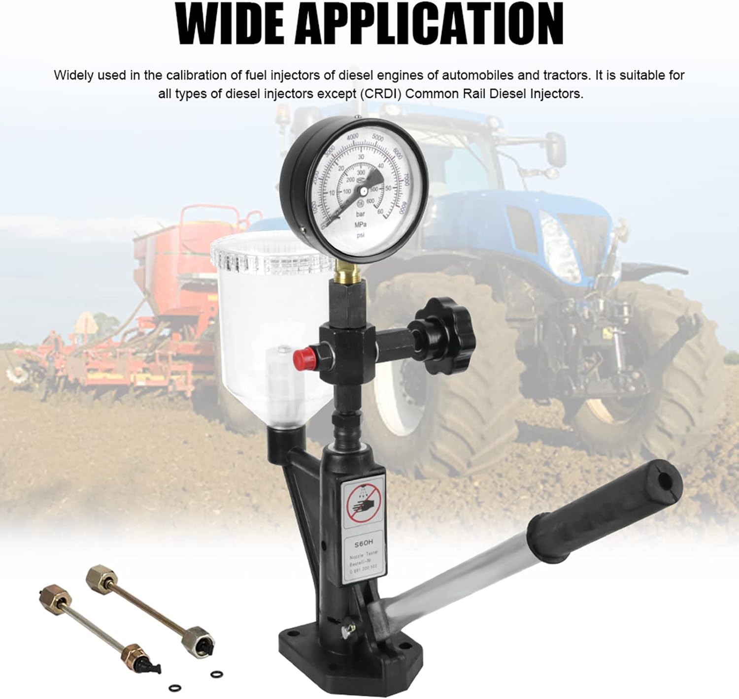 Diesel Fuel Injector nozzles Tester with Dual Scale 60mpa 8000psi Tractor Vehicles Diesel Injector nozzles Tester Common Rail Pressure Test Fuel Gauge Automotive Diagnostic Tools