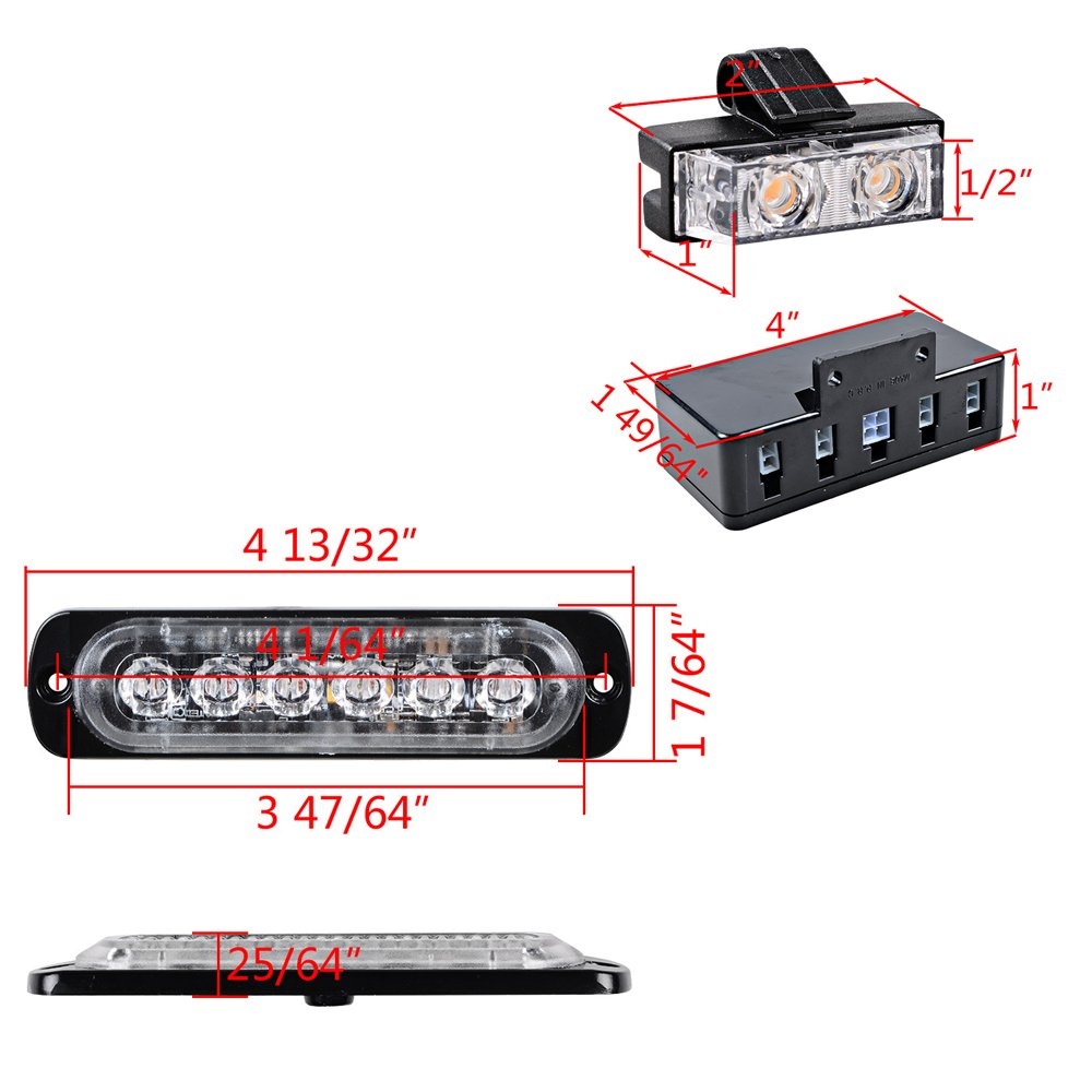 20PCS Ultra Slim 6-LED 18W Emergency Hazard Caution Surface Mount Strobe Light & 8pcs Car Truck Grille Deck Dash Flashing Light - Amber Yellow