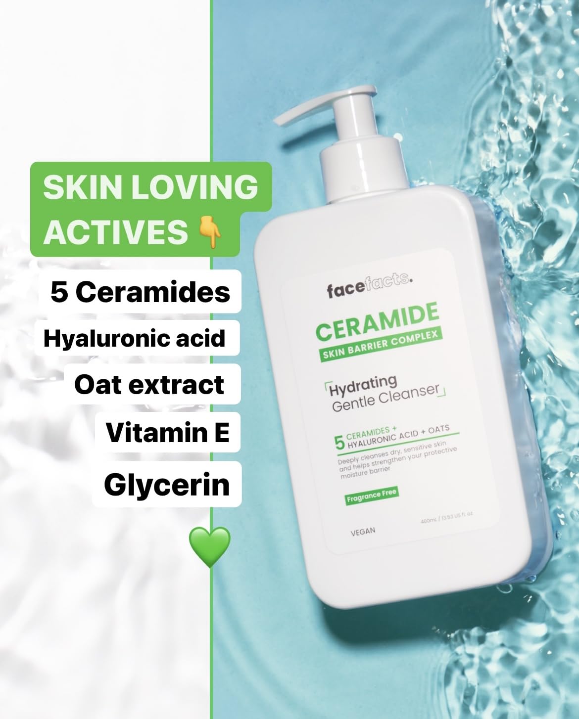Face Facts Ceramide Skin Care Set, Eye Cream 15ml, Moisturising Gel 50ml, Repairing Serum 30ml, Hydrating Cleanser 200ml - Image 2