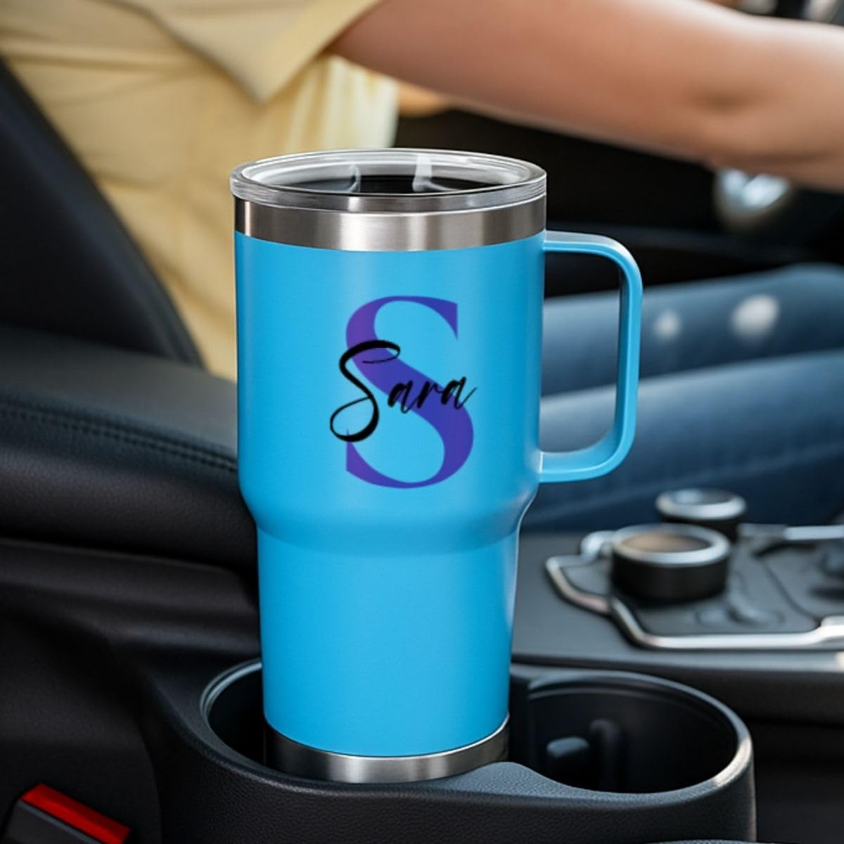 DEREGALOOS. Taza Térmica Personalizada con Inicial y Nombre. Termo Personalizado. Acero Inoxidable Reciclado 600ml. Regalo para Pareja, Amigos. Ideal para Oficina, Gimnasio (Negro)