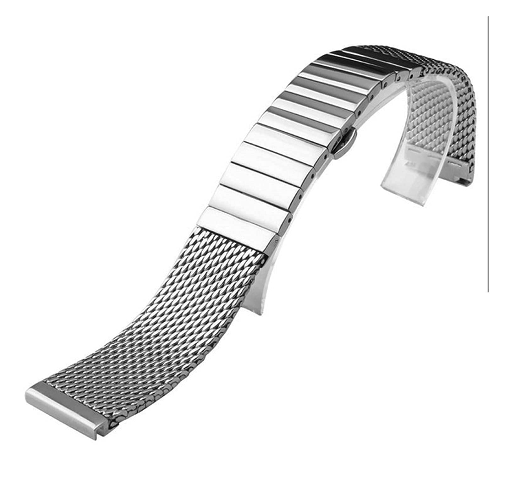 Bracelet en Maille Portofino Solide en Acier Inoxydable, Double Pression, Fermoir Papillon, Bracelet de Montre 18 20 22 24 mm (Argent 24 mm)