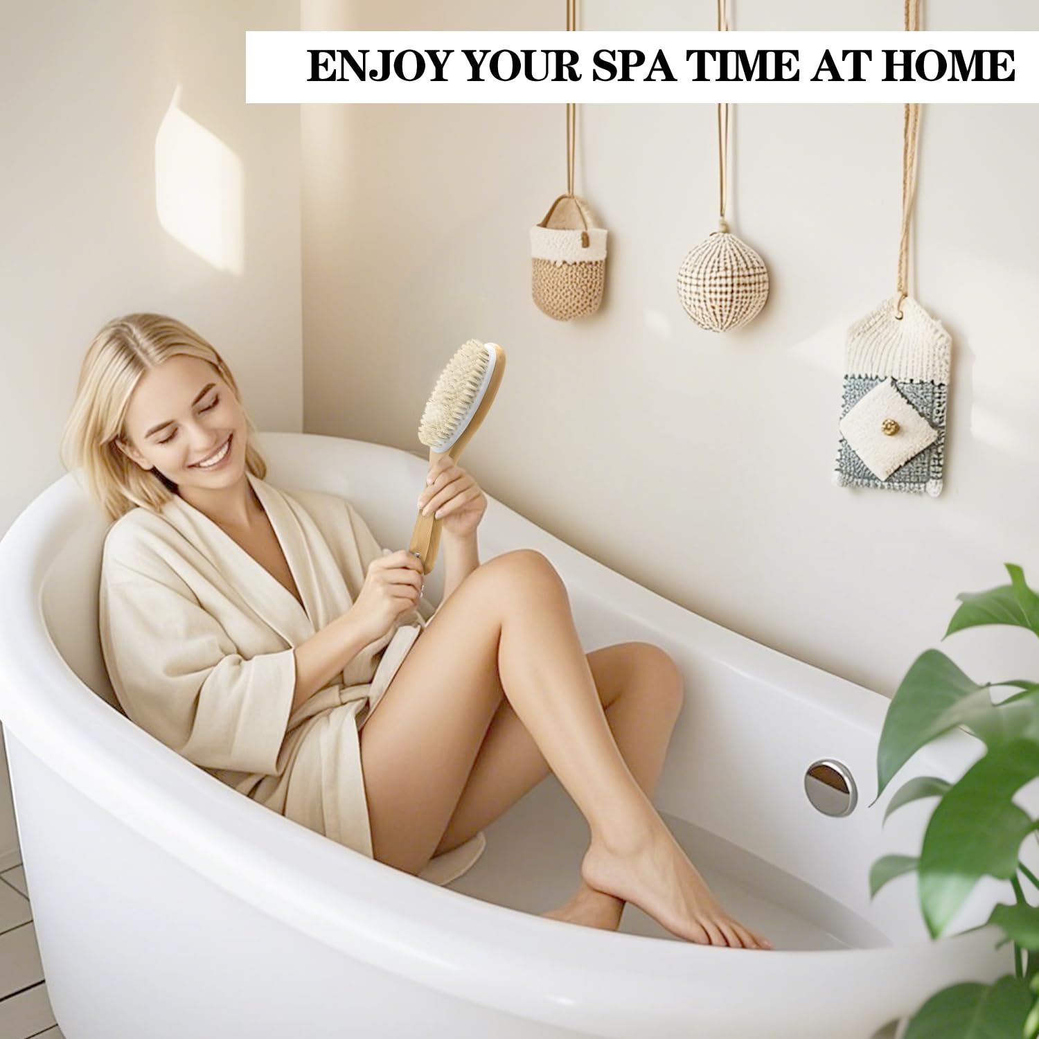 Trockenbürsten, Körperbürste, weiche Naturborsten, Peelingbürste mit konturiertem Holzgriff, für Lymphdrainage, Reinigung, Körperpflege, 6 Stück