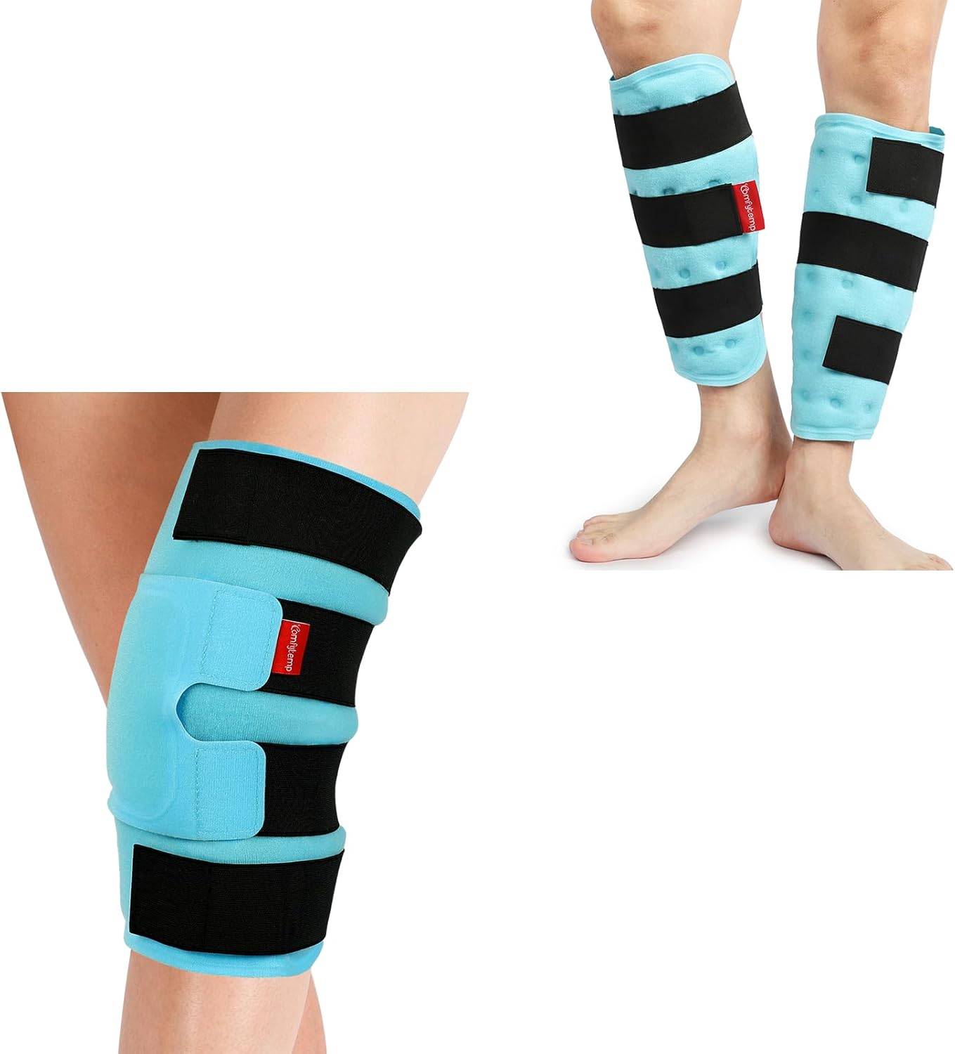 Comfytemp Extra Large Knee Ice Pack Wrap and Calf Shin Splint Ice Packs for Injuries Resuable Gel 2 Pack Bundles
