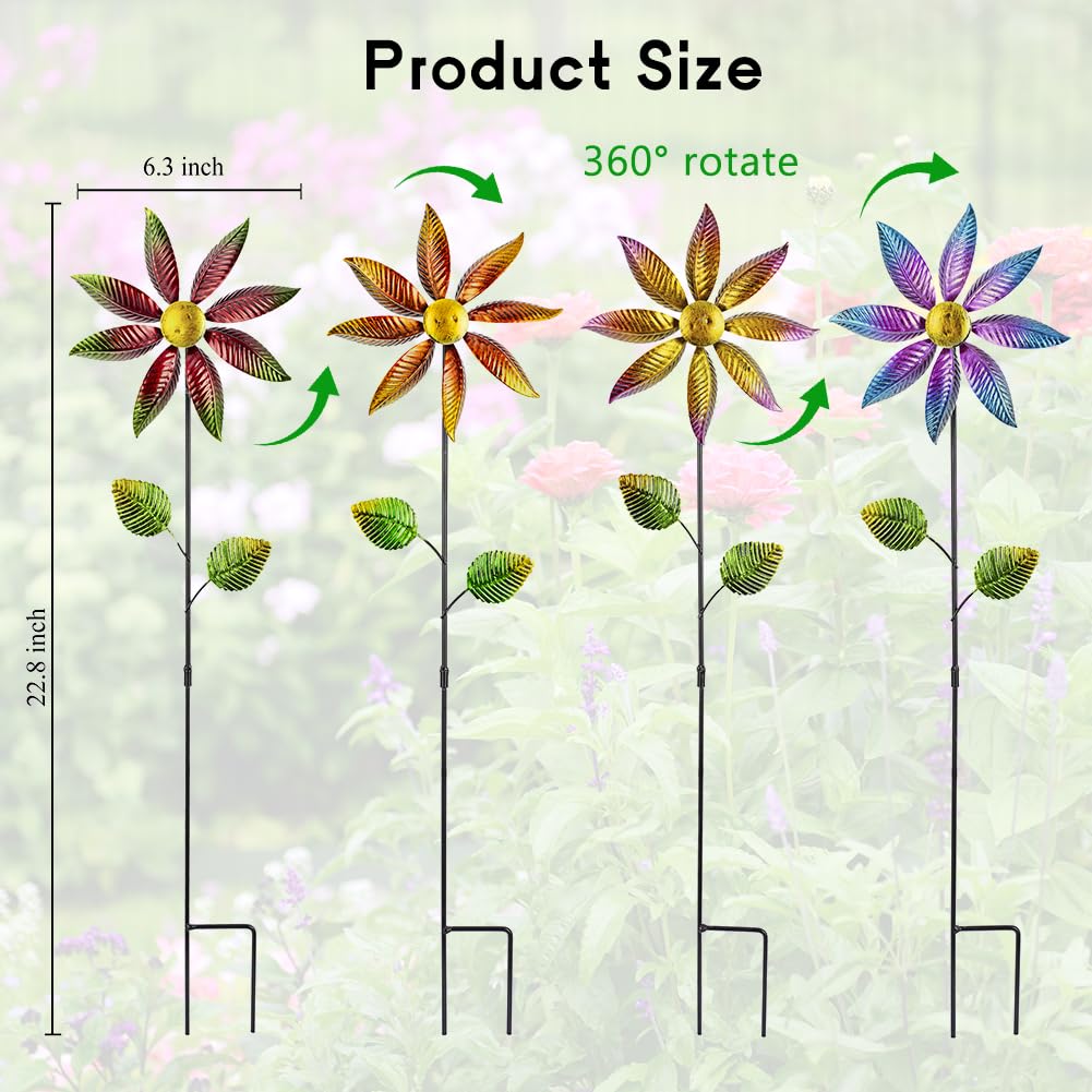 Stargarden 4Pcs Metal Outdoor Wind Spinners, Small Pinwheels for Yard, Decorative Garden Stakes for Patio,Lawn, Outdoor