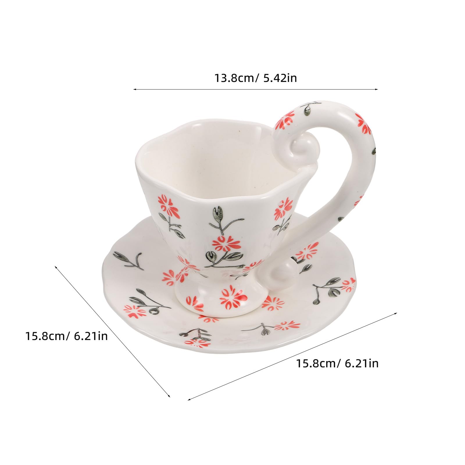 Ensemble de 1 tasse et soucoupe en céramique - Mug à café floral de 200 ml avec anse pour expresso - Tasses et assiettes en porcelaine artisanale pour une fête d'anniversaire