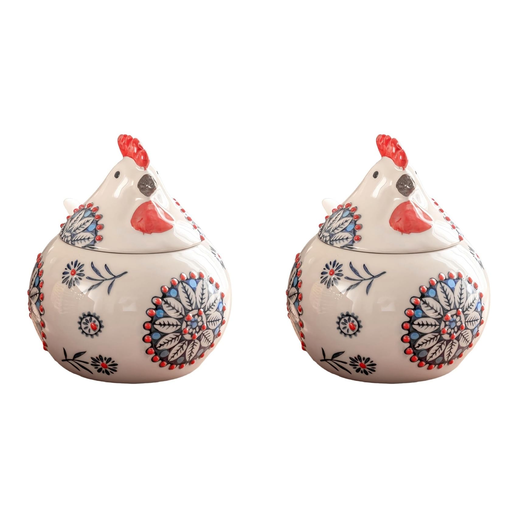 Hndhbfgrt 2X Ceramic Salt Cellar with Lid and Spoon, 13 OZ Large Chicken Salt Jar, Salt Holder Coffee and Candies Blue