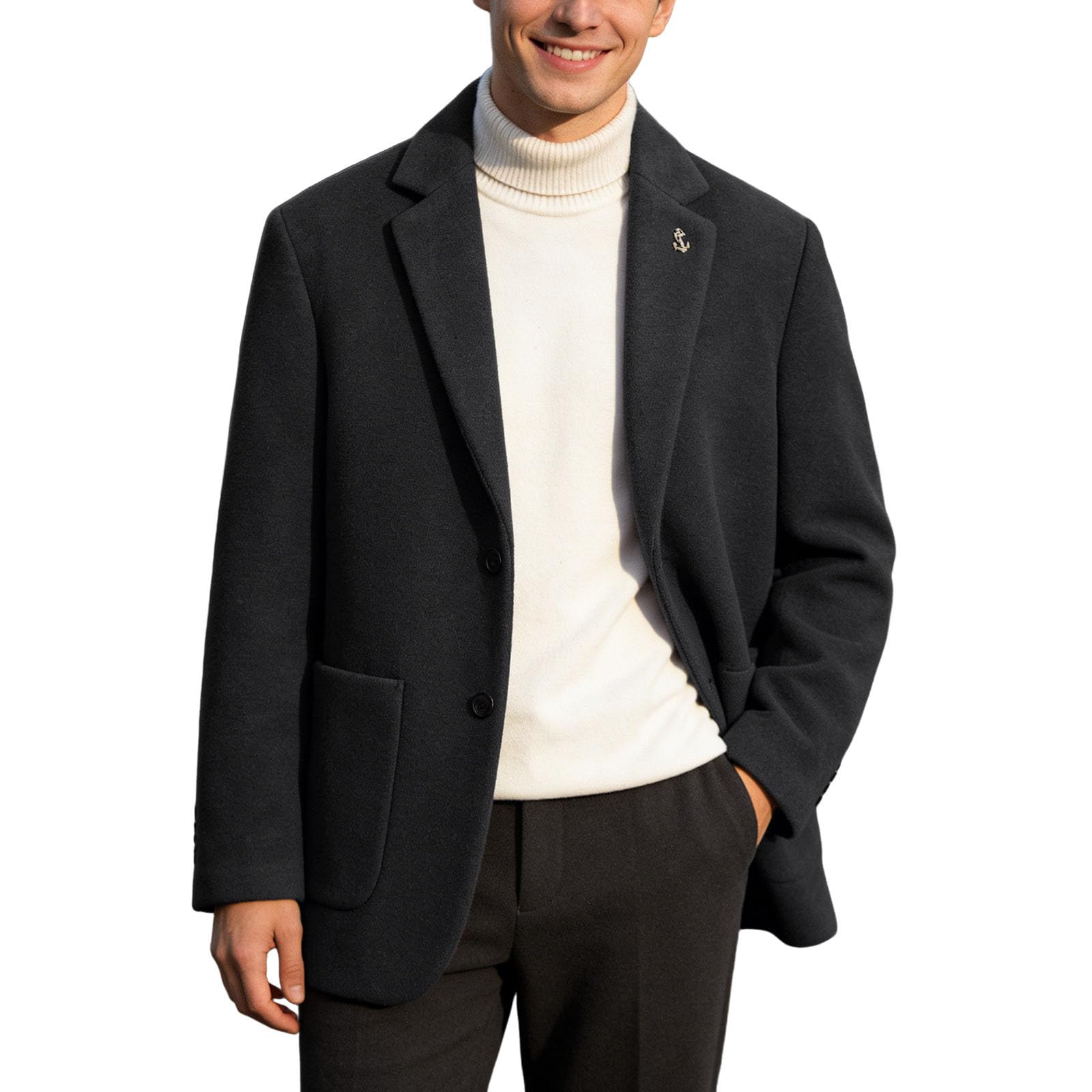 Generisch Giacca da uomo slim fit, giacca blazer per lavoro, matrimonio, tempo libero, giacca sportiva blazer in tweed con bottoni