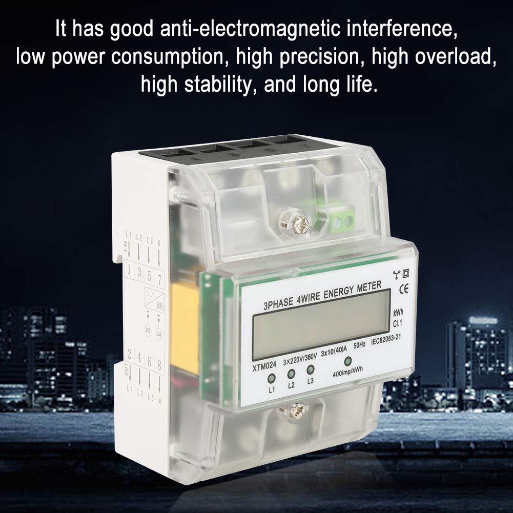 Medidor de riel DIN 3 fase 4 de alambre, medidor de energía electrónica con cobertura transparente, precisión de clase 1 para submetering industrial