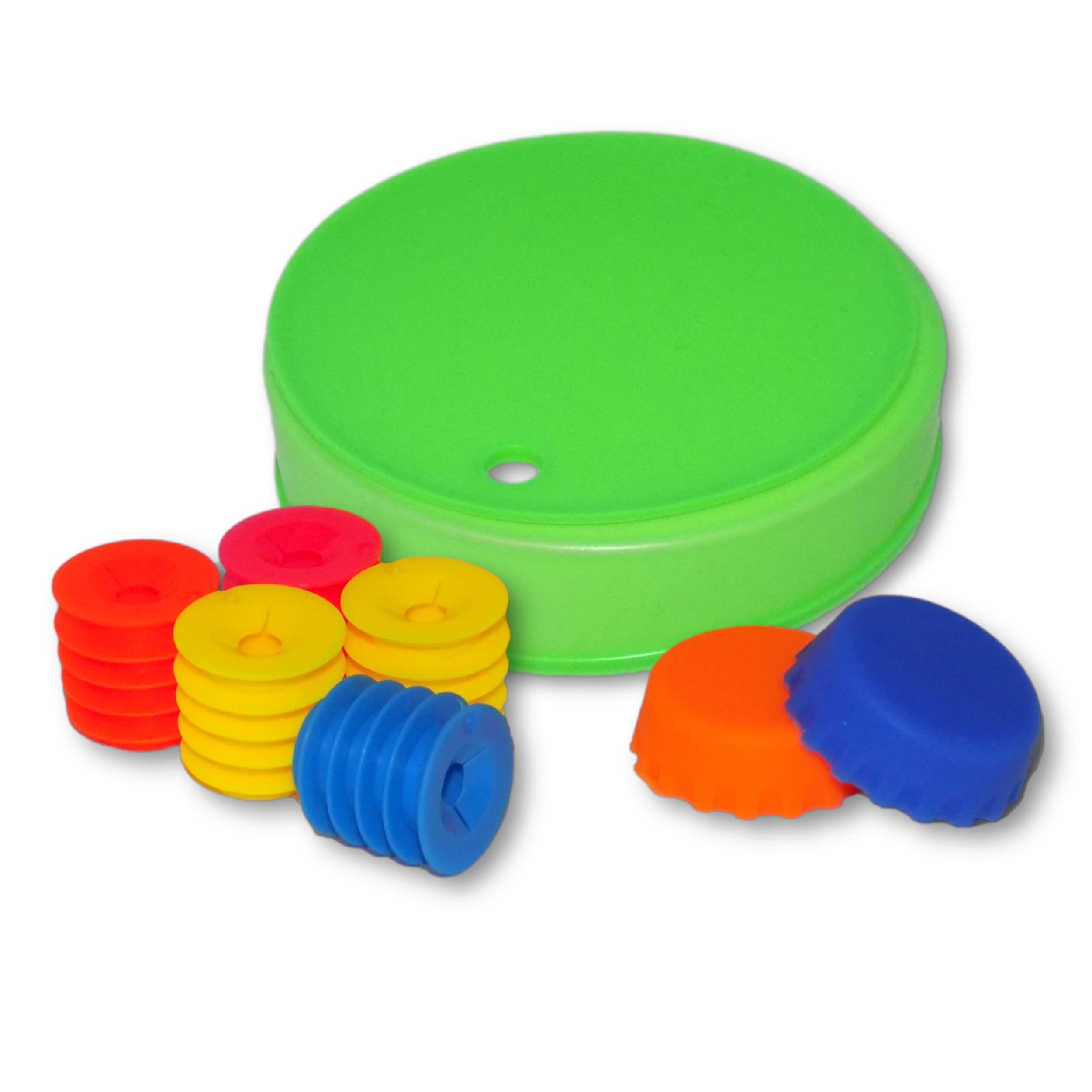 Minder Anti-Spiking Kit - Featuring Reusable Silicone Glass Cover, 2 x Bottle Caps Tops and 5 x Spikey Bottle Stops with Straw Hole - Anti Drug Date Rape Drink Spiking Protection (Green)