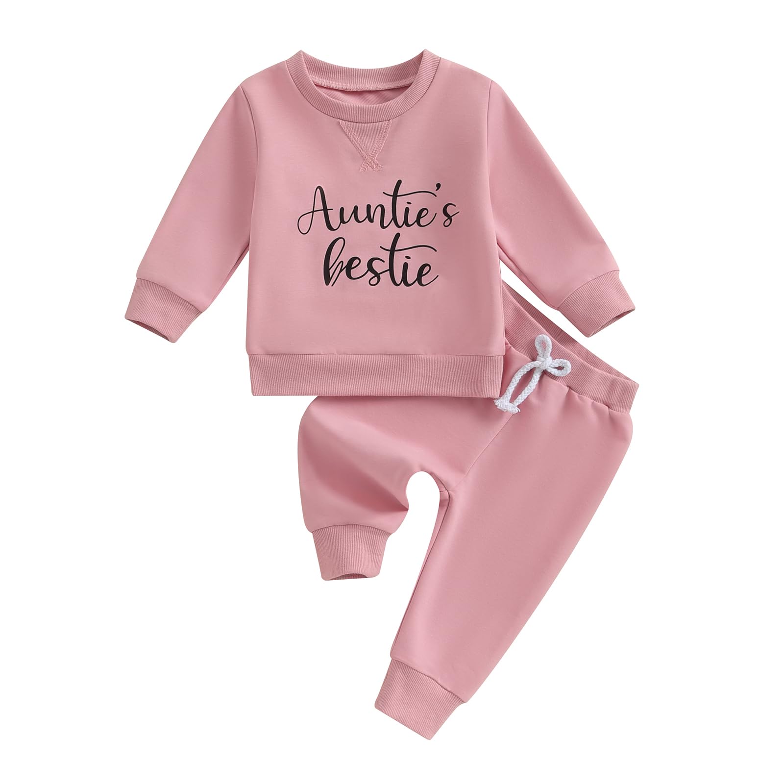 Toddler Girl Clothes Aunties Bestie Long Sleeve Sweatshirt Top + Pants Fall Winter Outfit 2 Piece Set (Pink, 2-3 Years)