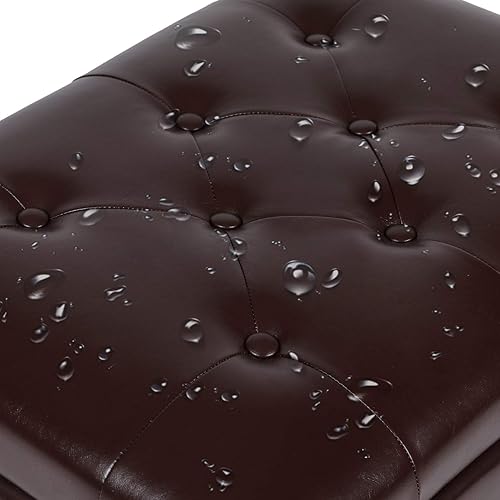 Miniatura 7 de Homebeez Home Decor - Taburete otomano copetudo, reposapiés con parte superior de elevación y ribete de cabeza de clavo, café oscuro