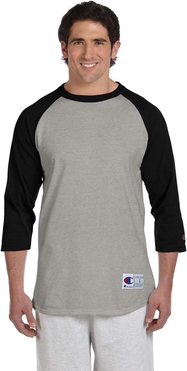 6.1 oz. Tagless Raglan Baseball T-Shirt Small Oxford Grey/Black