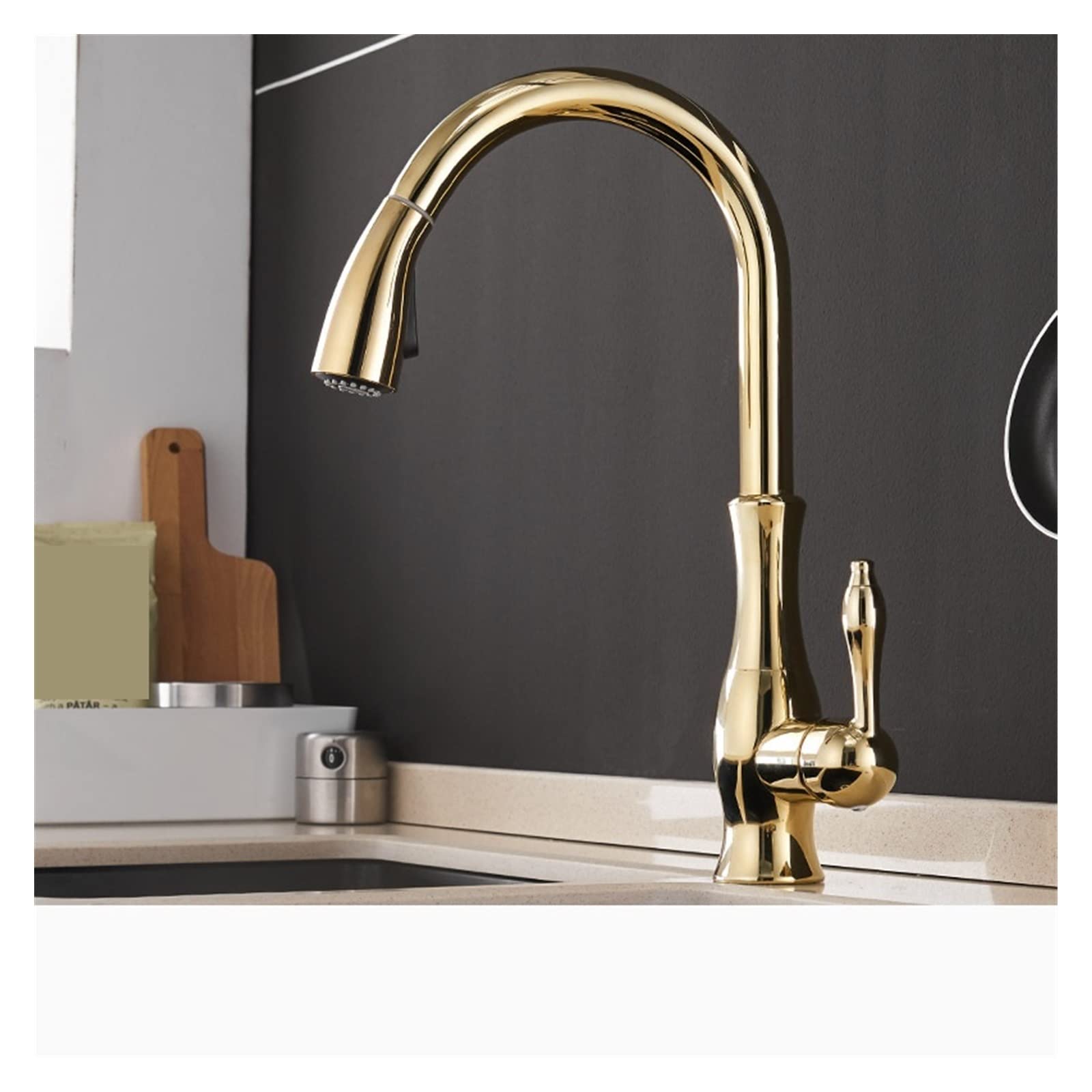 Robinet de cuisine extractible mitigeur pivotant 360 argent brossé