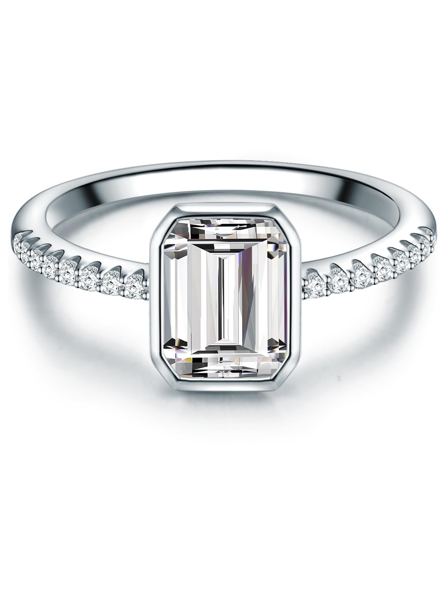 Trilani Damen Solitärring aus 925/- Sterling Silber mit Zirkonia Smaragd-Schliff Silberring Damenring mit Stein Rechteckig