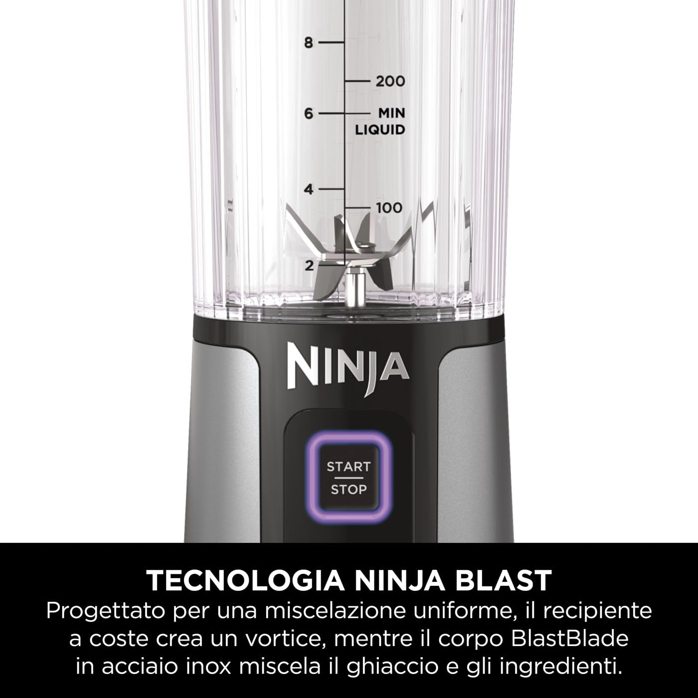 Ninja Blast Frullatore Portatile, 530 ml, Nero, BC151EUBK | con Coperchio e Beccuccio, Mini Frullatore Senza Fili, Ricaricabile, per Frullati, Trita Ghiaccio e Frutta Congelata