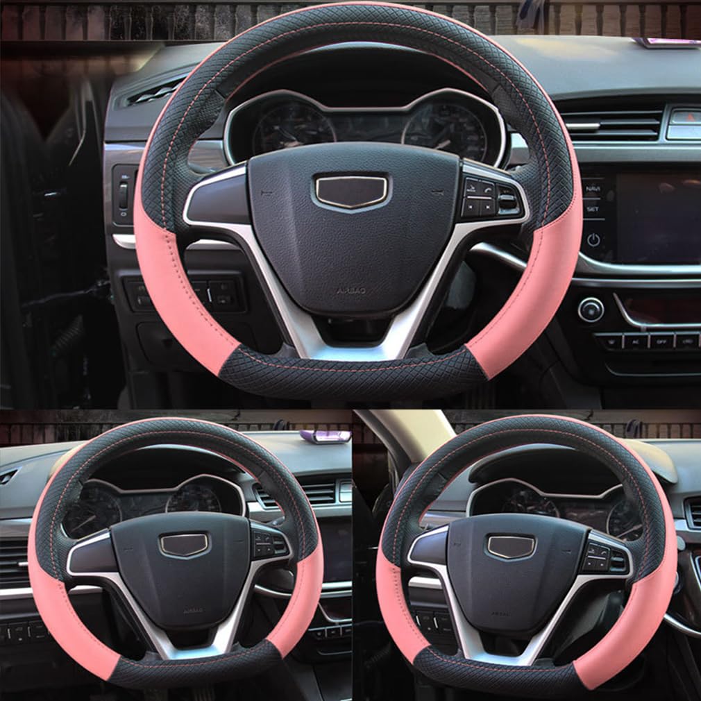 Pahajim Couvre Volant Voiture D Forme Protege Volant en Cuir PU 37-38cm Fond Plat Housse de Volant Antidérapant Cache Volant Voiture Protection Volant pour Femme Homme