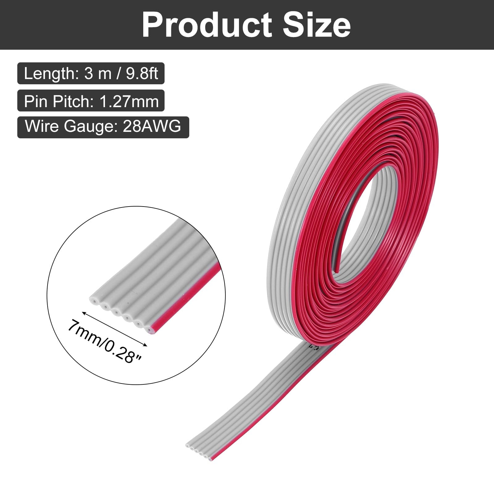sourcing map Cavo a nastro piatto IDC 28AWG 3 m/9.8ft Lunghezza 1.27mm Passo 6 Pin Grigio per JTAG/ISP Collegamento