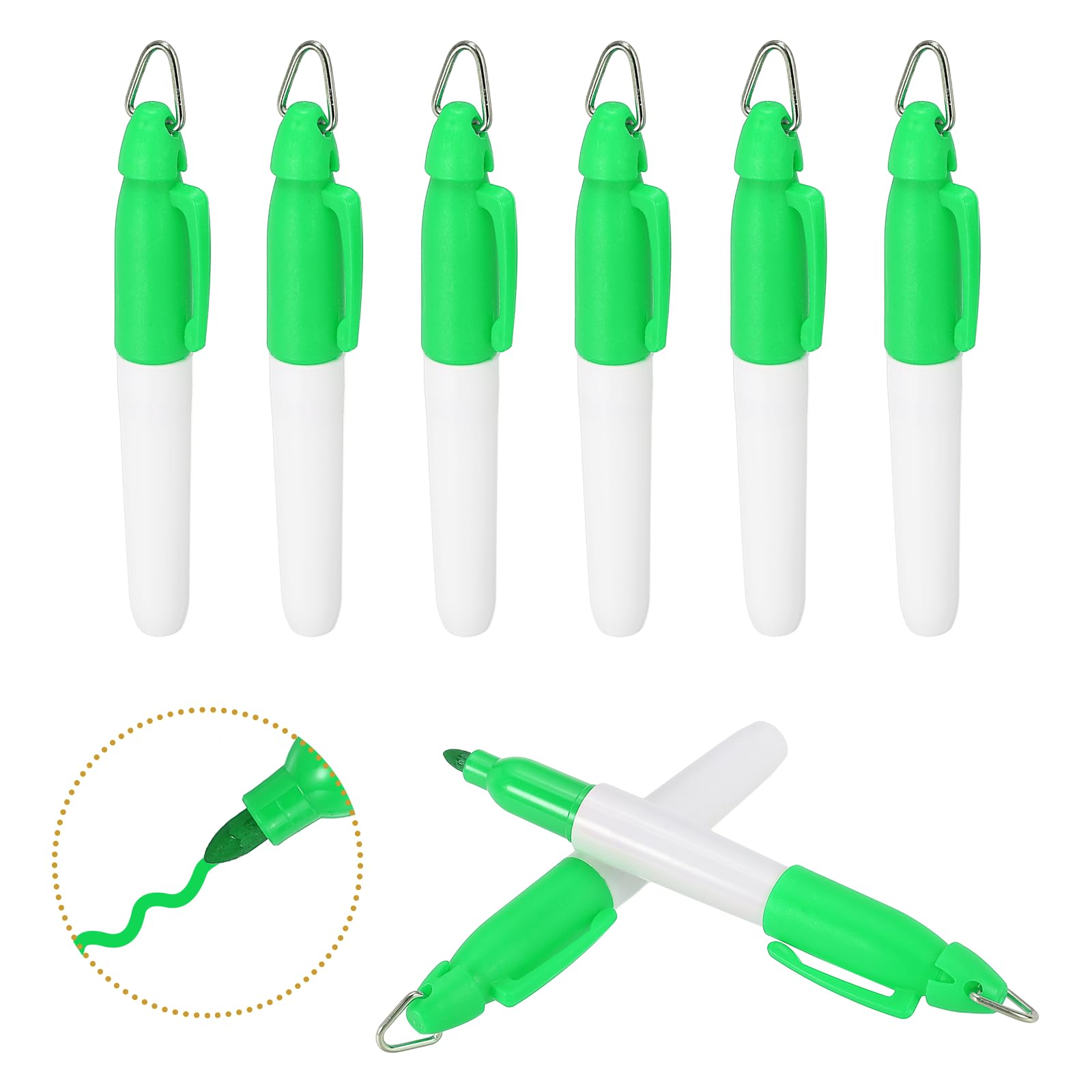 PATIKIL Round Point Mini Permanent Markers with Clips, 8 Pcs Golf Marker Pen with Keychain Clip for Office Supplies Outdoor Activities, Teal Green