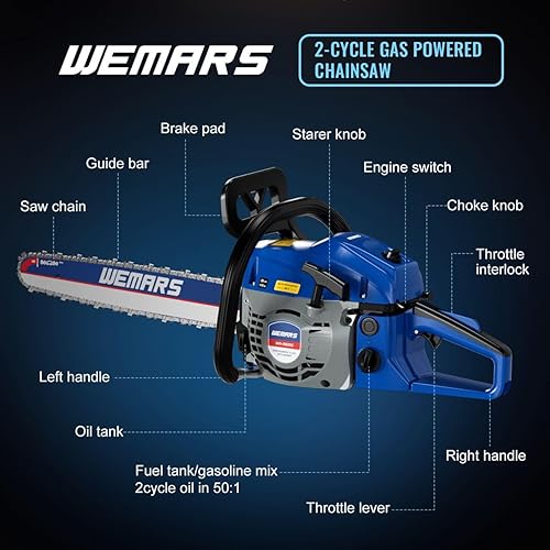 Miniatura 5 de WEMARS Motosierra de gas de 54.6 cc, motosierra eléctrica de 20 pulgadas, motosierras de gasolina de 2 ciclos, motosierras de gasolina, herramienta
