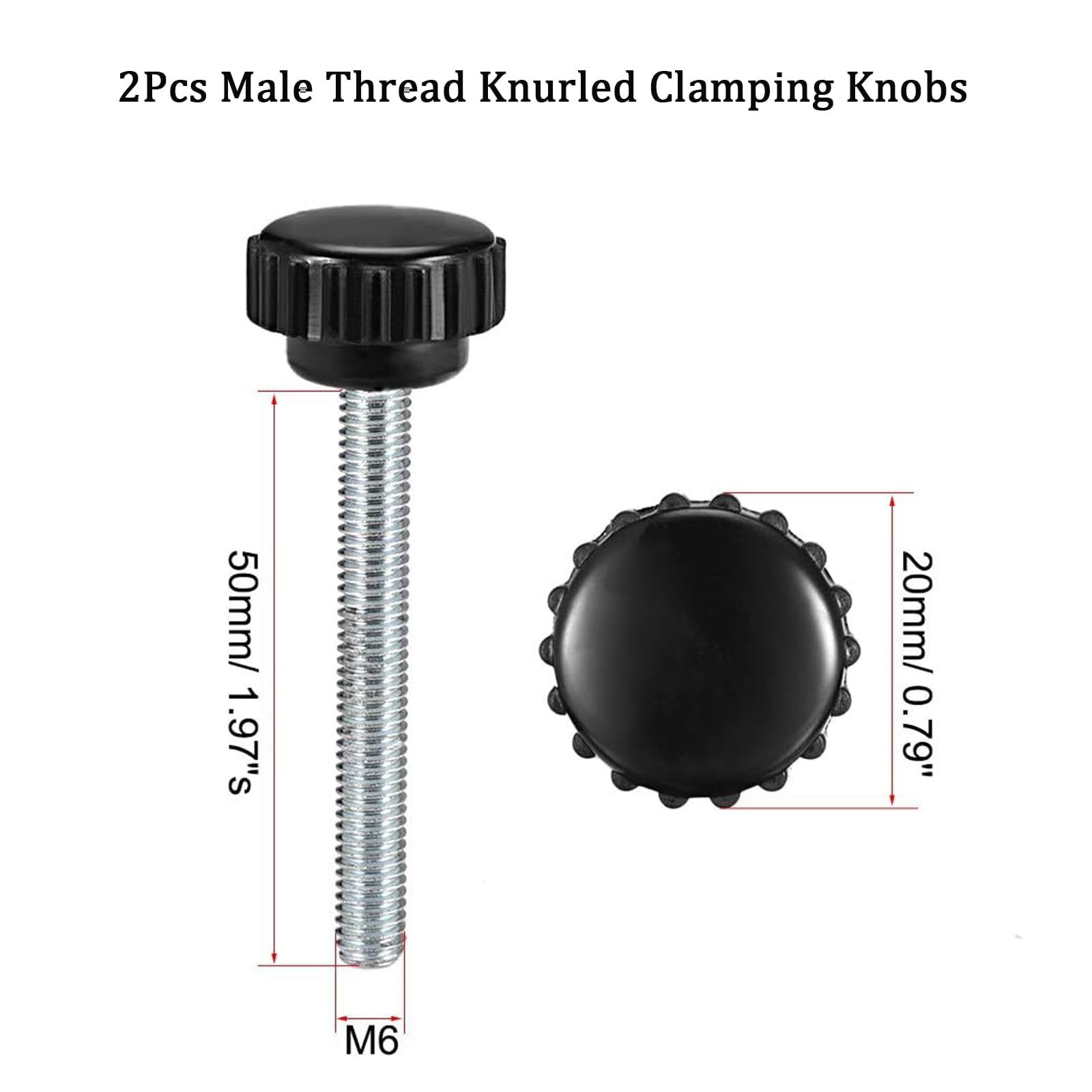 TOP-VIGOR 2Pcs M6 x 50mm Male Thread Knurled Clamping Knobs Grip - Image 2