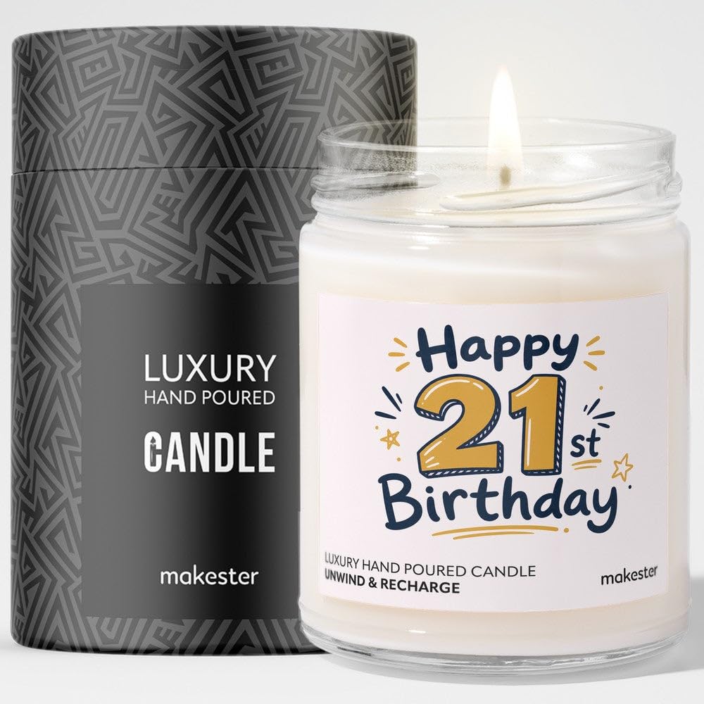 21st Birthday Gift - Luxury Soy Wax Candle - Vanilla, Jasmine, Sugared Almond - Makester — image 1