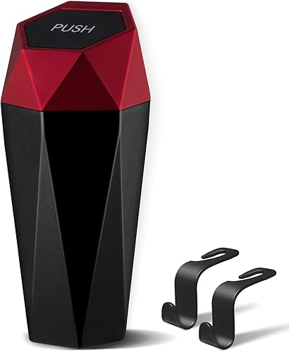 LivTee Basurero para automóvil con tapa, diseño de diamante, pequeño, portátil, automático, con 2 ganchos para bolsos y bolsas, accesorios para el