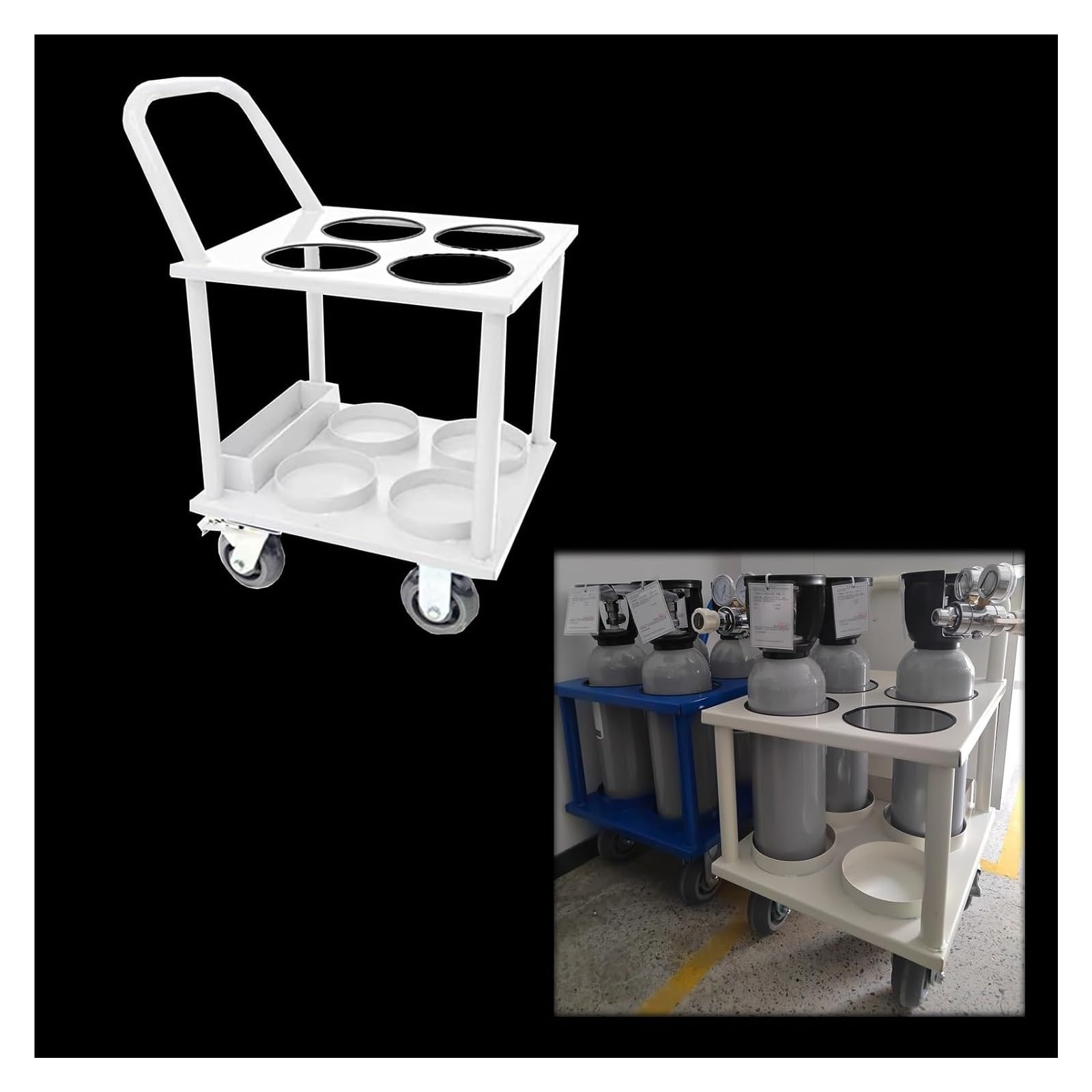 GTHTUHFD Oxygen Cylinder Trolley, Oxygen Cylinder Rack 4-Wheel Tank Cart Holder,Wit-4 slots