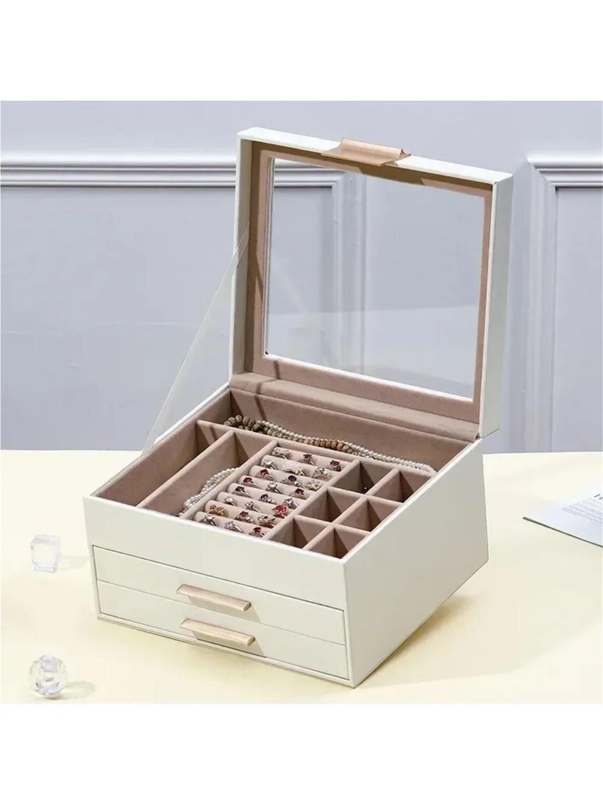 Organizzatore Di Gioielli Da Viaggio Grande capacità, tre strati di carta vellutata PU rettangolare Princess for orecchini, anelli, collane e bracciali Per Anelli E Collane