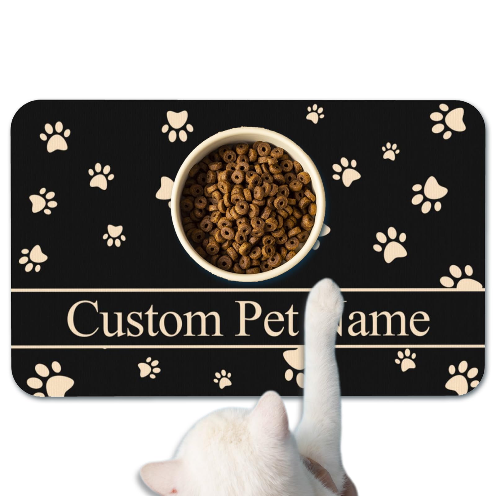 Naispanda Personalized Cat Bowl Mat Dog Food Bowl Mat Pet Feeding Mat Custom Pet Placemats for Food and Water Cat Eating Mat Anti-slip for Floors Waterproof