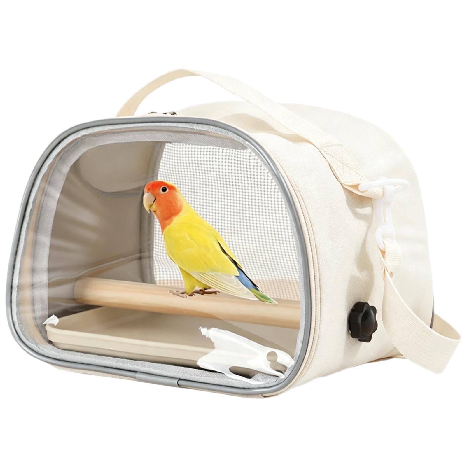 Small Bird Carrier Portable Parakeet Transport Bag with Tray (Beige)