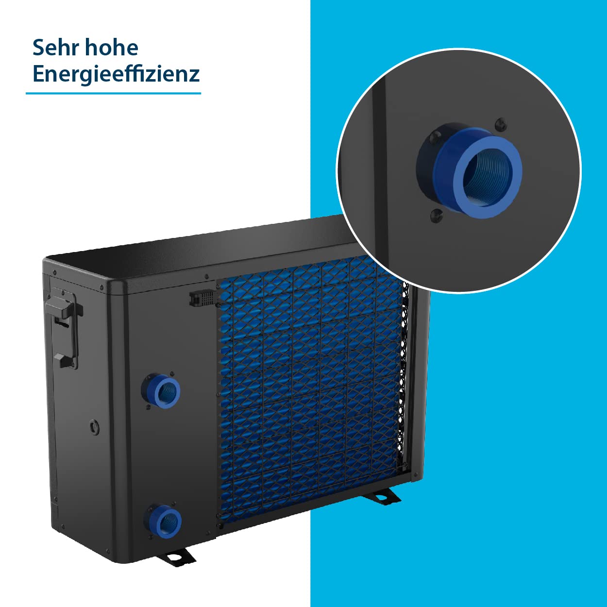 AquaForte Full Inverter Wärmepumpe 7,2 Kilowatt , 7.32 AMP, Leistungsaufnahme Kilowatt 0.10 1.61, Kann sowohl kühlen als auch heizen, geeignet für Schwimmbecken, Schwarz
