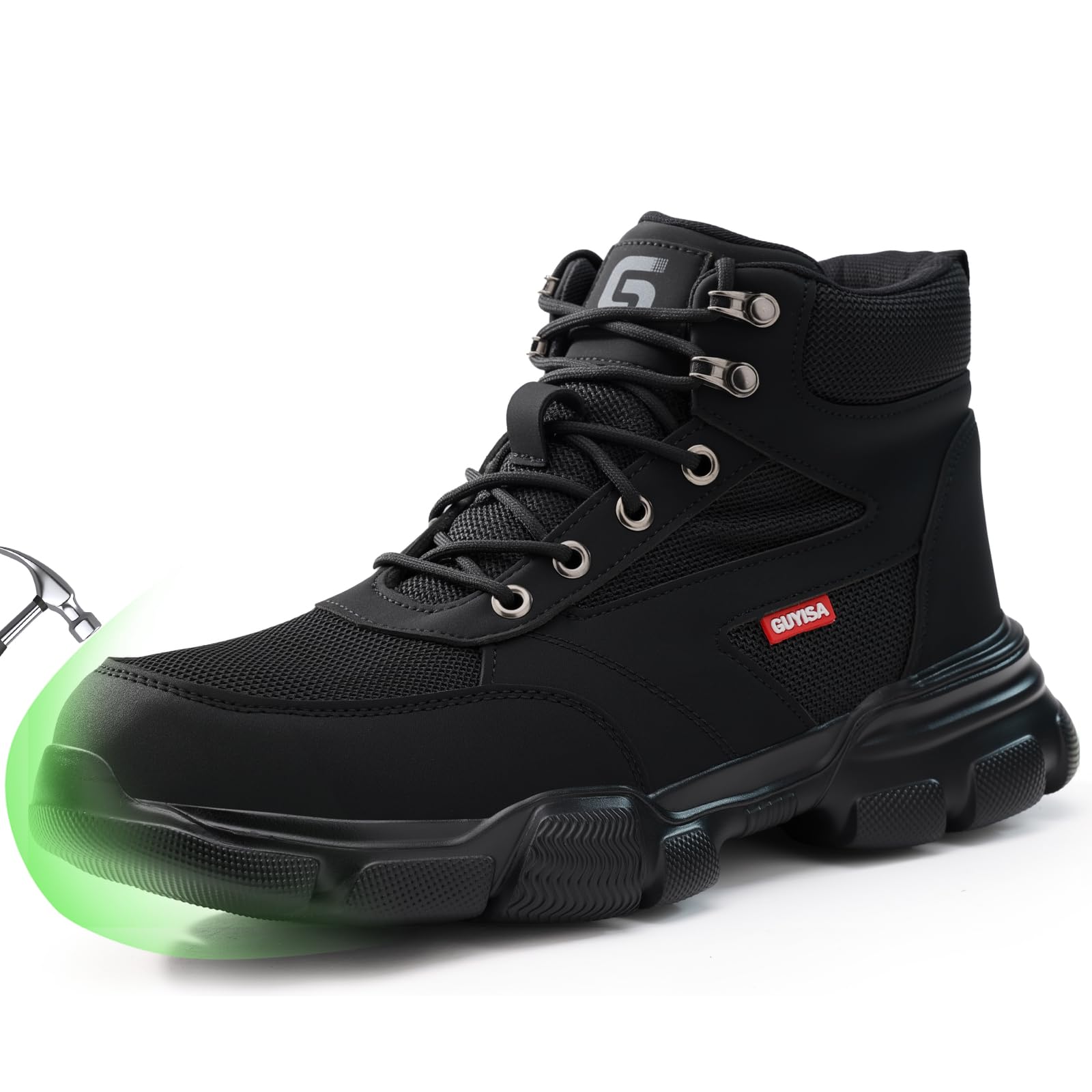 Light Steel Toe Boots for Men Comfortable Work Boots for Warehouse | Lightweight Safety Boots with Puncture Resistant Midsole, Protective Work Boots for Warehouse Factory Black