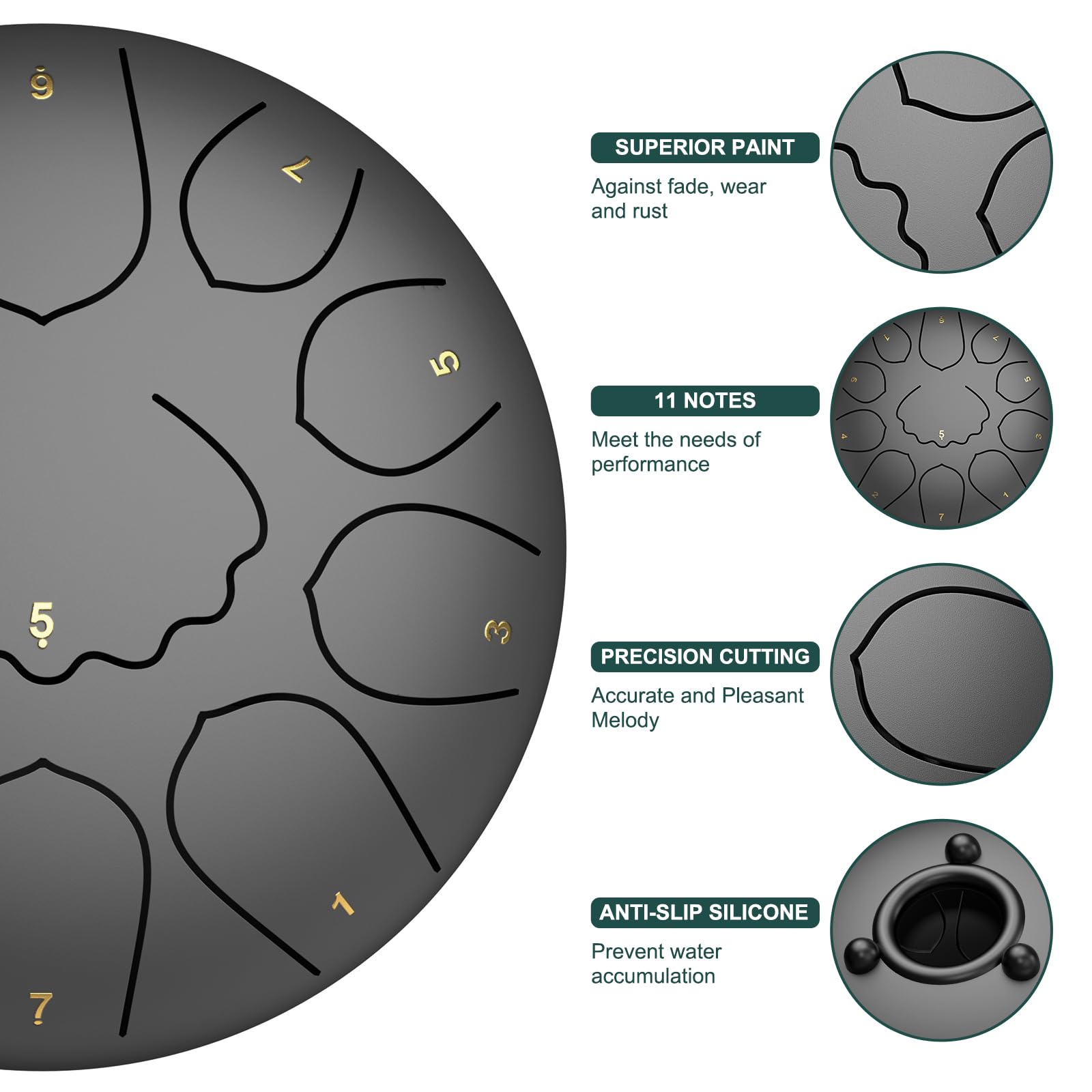 Rain Drum for Outside Garden, 8 Inches 11 Notes Steel Tongue Chakra Drum, Waterproof Meditation Rain Chime, Musical Instruments for Adult Gift with Bag, Music Book, Mallets (Black) 3