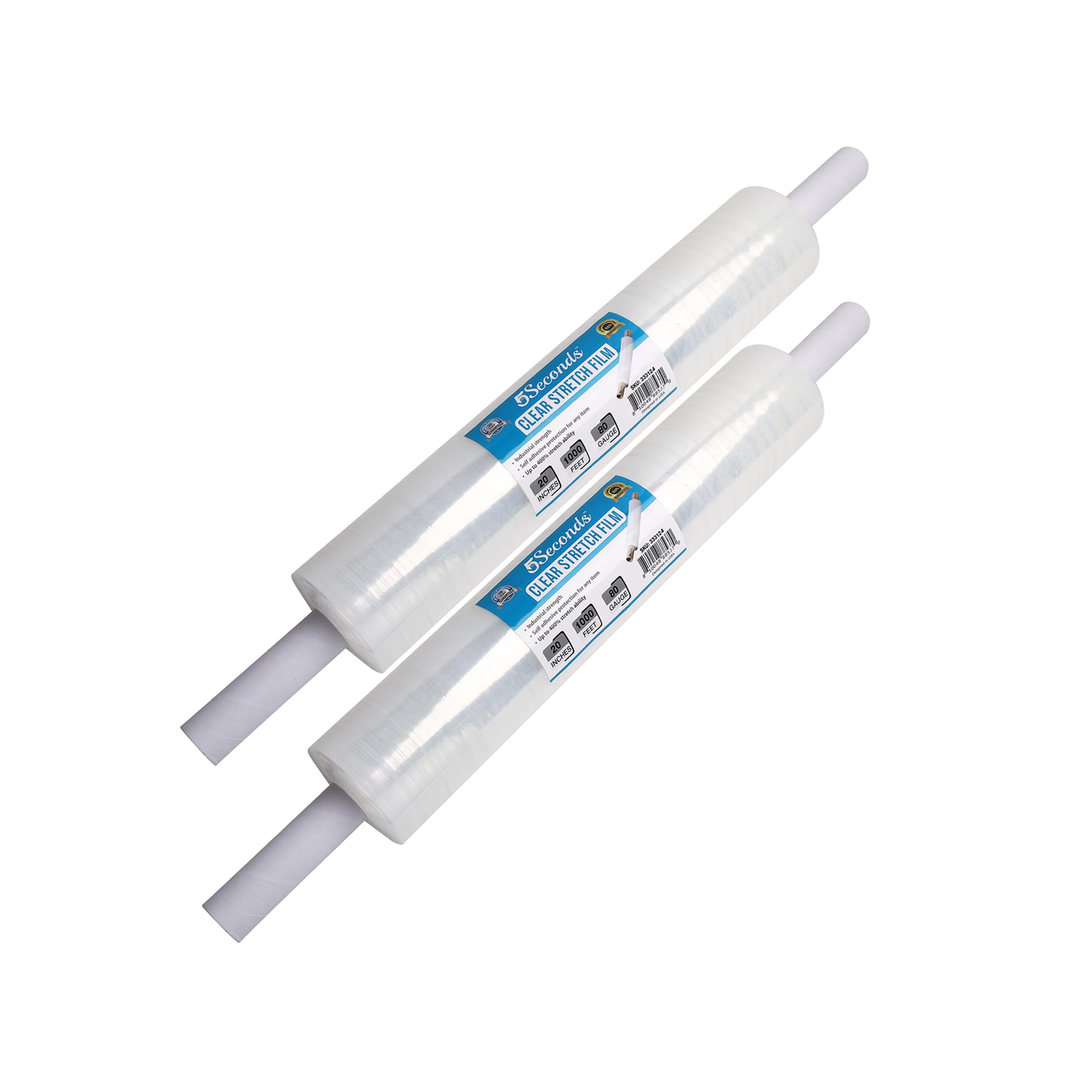 Industrial Grade (Pack of 2) 20" x 1000Ft Shrink Wrap Roll with Core Handle for Shipping | 80 Gauge Thickness | 400% Stretchable | Plastic Stretch Wrap Roll Moving Supplies, Warehouse