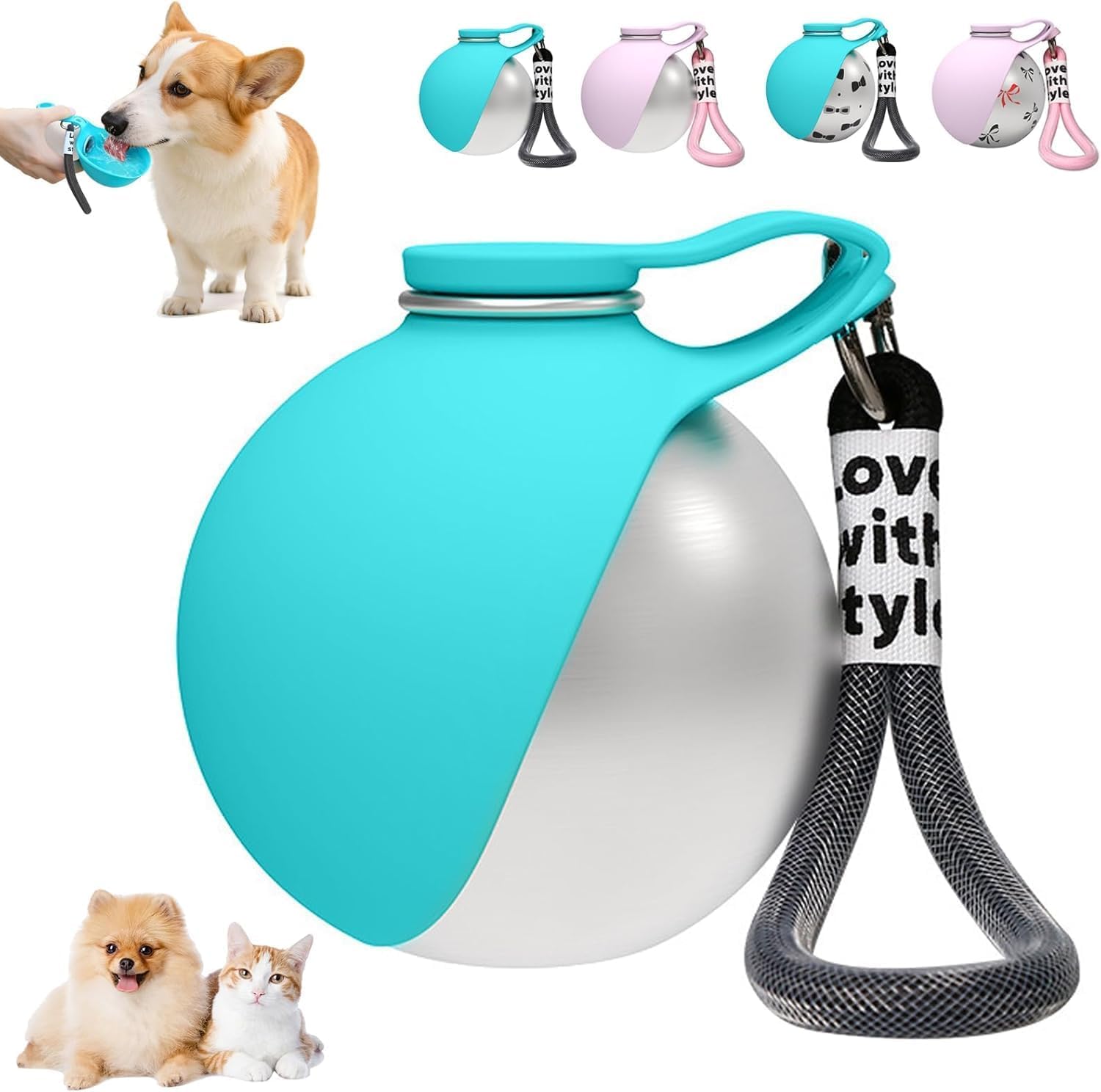 SANJSJHXJ Stainless Steel Dog Water Bottles for Walking 285ml, Leak Proof & Compact Dog Travel Water Bottle with Foldable Bowl,blue