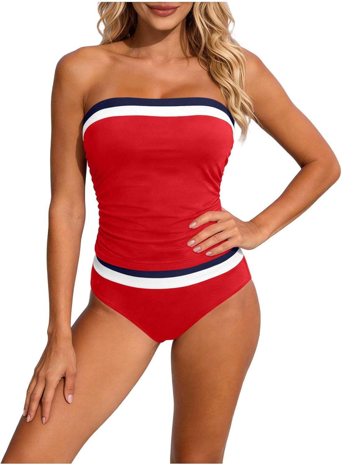 Tankini Swimsuits for Women 2 Piece Swimsuit with Shorts Strapless Pull on Briefs Modest Summer Full Coverage Swimming Wear