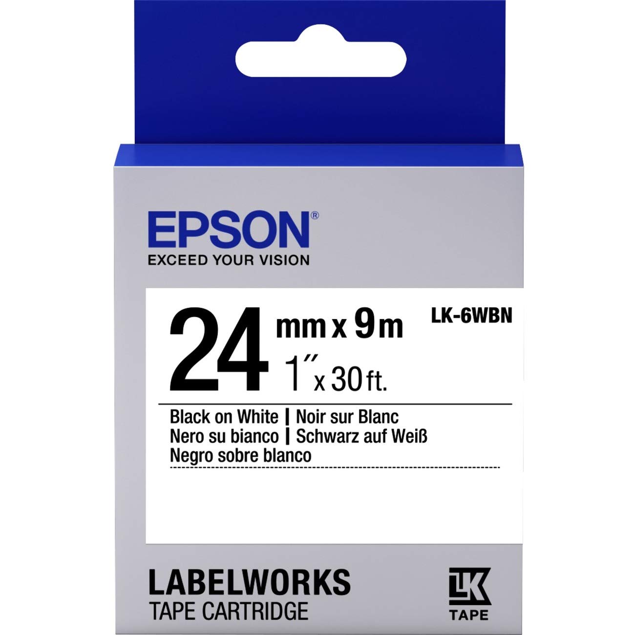 Epson LabelWorks Standard Tape Cartridge ~1" Black on White (LK-6WBN) - for use with LW-600P, 700 Label Printers