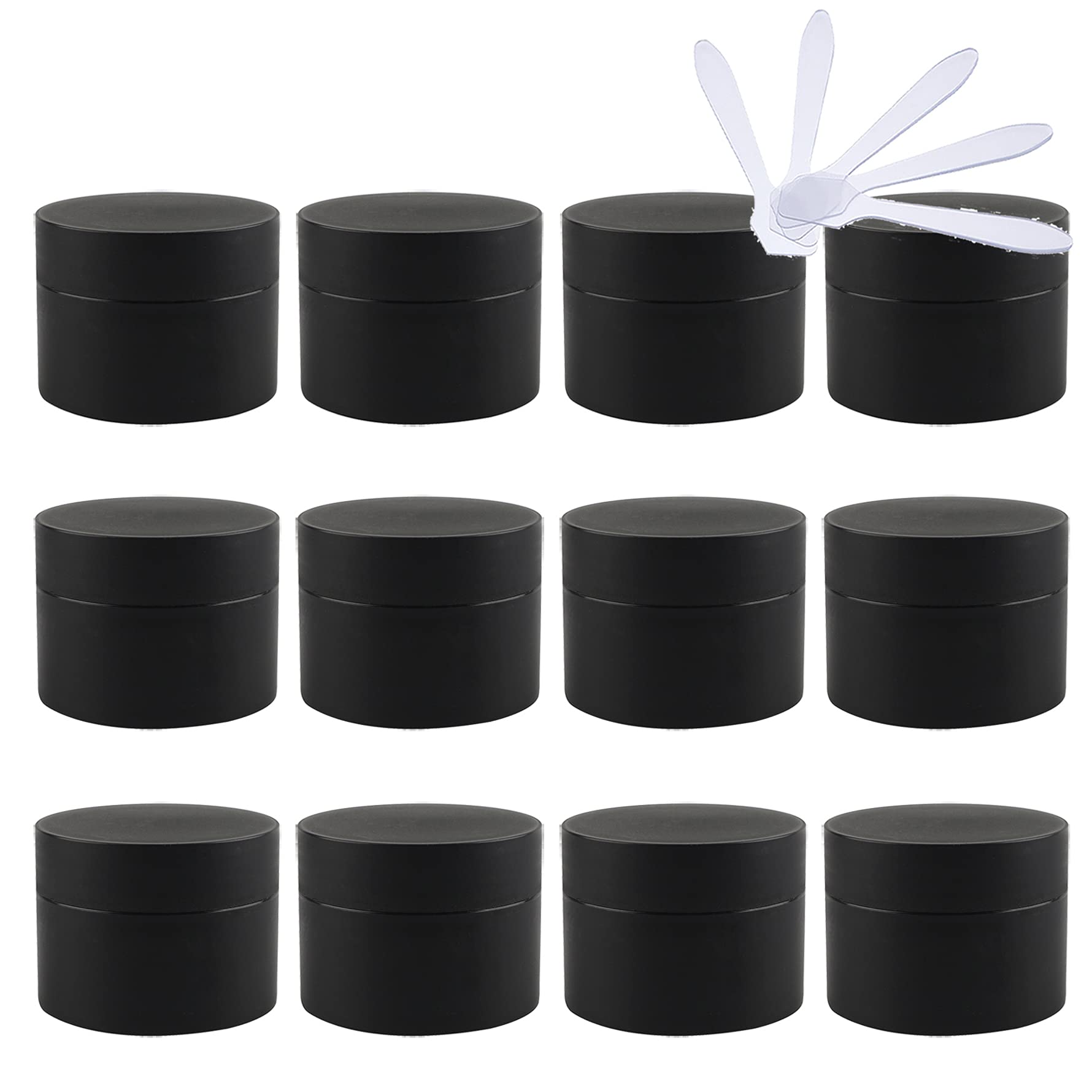 12 Pièces Vides Petit 30 ml Noir Mat Cosmétique Pot en Plastique avec Couvercle 30 g Pots de Cosmétique Crème de Contenant pour des Produits Cosmétiques avec 6x Spatules